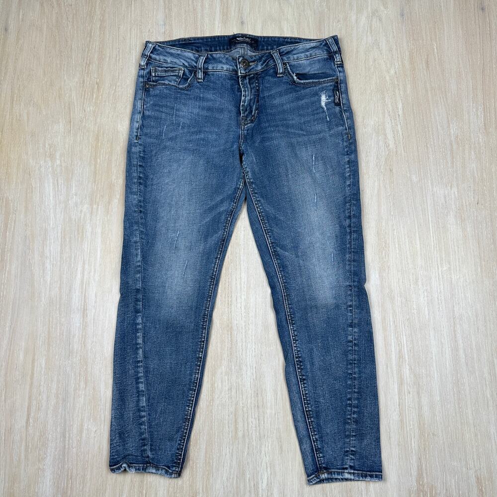 Silver Aniko Aiko Ankle Skinny Everyday Casual Blue Distressed Denim Jeans 32